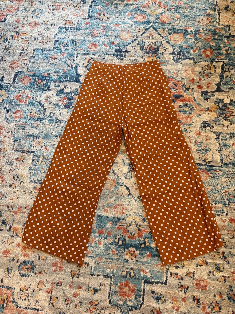 Anthro Faithfull Brown Polka Dot Wide-Leg Linen Pants Tomas Cropped pant 6 EUC - Picture 3 of 16